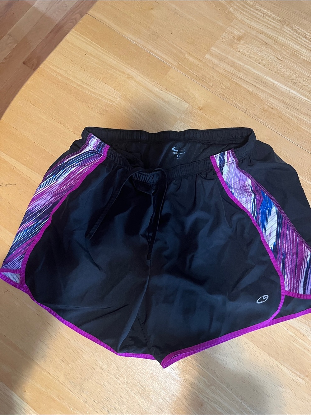 Champion Women’s Black Athletic Shorts with Purple and small inside pocket